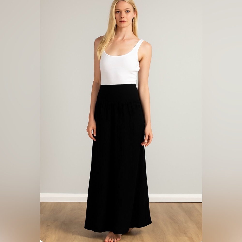Bryn Walker Maxi Skirt Women Medium Black Cotton Gauze Boho Lagenlook USA Made